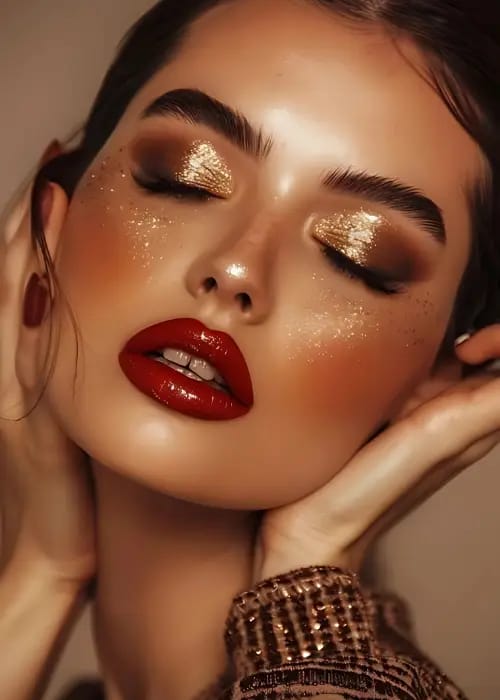 Luxury cosmetic and salon product collection featuring face makeup, eye makeup, lip products, skincare, hair care, professional salon products, beauty tools and brushes, fragrances, nail care, and spa body care, presented by maheshwarii.com in an elegant premium style.