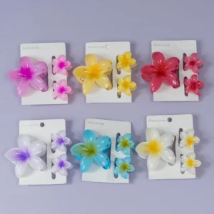 Glossy Plumeria Hair Claw (Set of 1)3pc (1big 2 small)Random Color